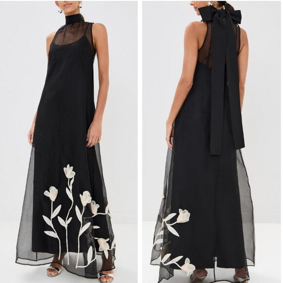 STAUD Dresses & Skirts - STAUD Albee Maxi Dress Gown Black White Floral Bow Cocktail Small